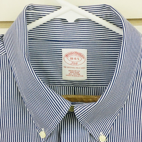 Mens 18-4/5 Brooks Bros Shirt Blue White Stripe Button Down Regular Fit Non Iron - Picture 4 of 8
